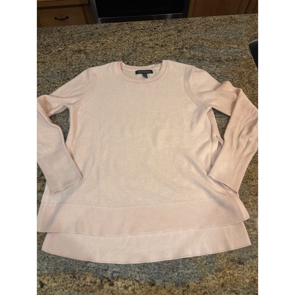 Banana Republic Pima Cotton Cashmere Sweater Pink Ribbed High Low XS Petite